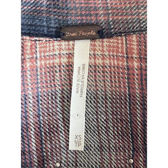 Free‎ People Womens XS Plaid Distressed Stud Longsleeve Button Down Top - Picture 5 of 14